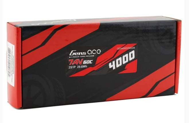 Gens Ace 2S 4000mAh 7.4V 60C Oval Hardcase LiPo Battery Deans